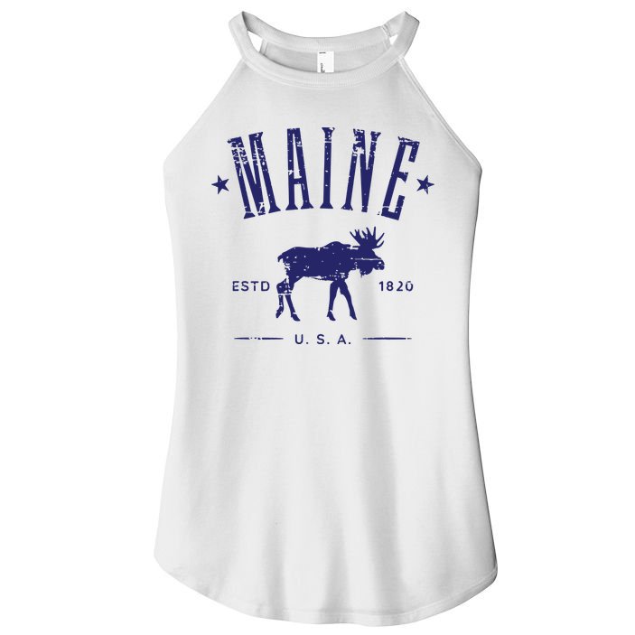 Maine Usa With Moose Distressed Design Souvenir Women's Perfect Tri Rocker Tank