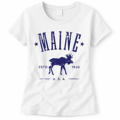 Maine Usa With Moose Distressed Design Souvenir Womens T-Shirt