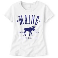 Maine Usa With Moose Distressed Design Souvenir Womens T-Shirt