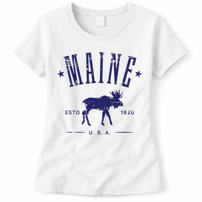 Maine Usa With Moose Distressed Design Souvenir Womens T-Shirt