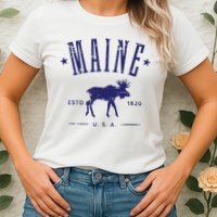 Maine Usa With Moose Distressed Design Souvenir Womens T-Shirt