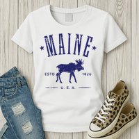 Maine Usa With Moose Distressed Design Souvenir Womens T-Shirt