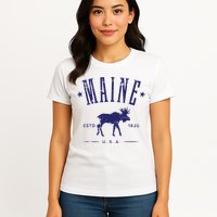 Maine Usa With Moose Distressed Design Souvenir Womens T-Shirt