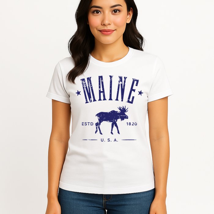 Maine Usa With Moose Distressed Design Souvenir Womens T-Shirt