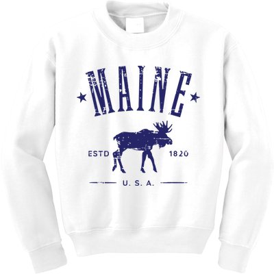 Maine Usa With Moose Distressed Design Souvenir Kids Sweatshirt