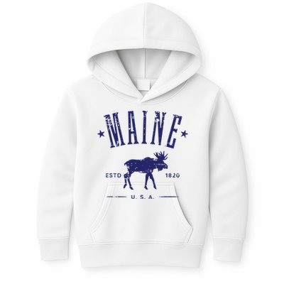 Maine Usa With Moose Distressed Design Souvenir Kids Hoodie