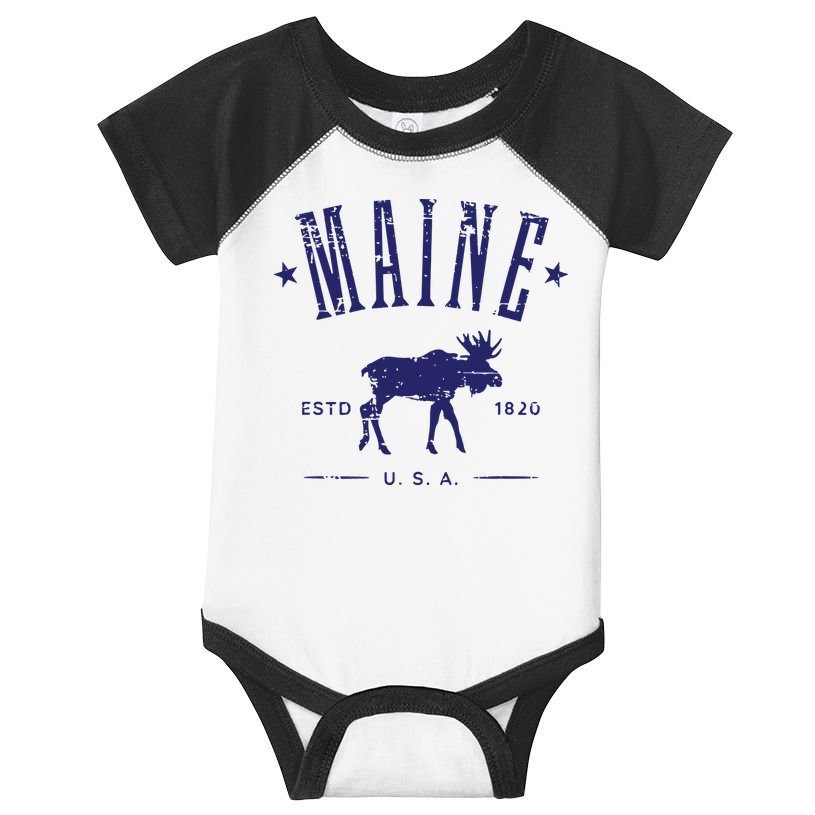 Maine Usa With Moose Distressed Design Souvenir Infant Baby Jersey Bodysuit