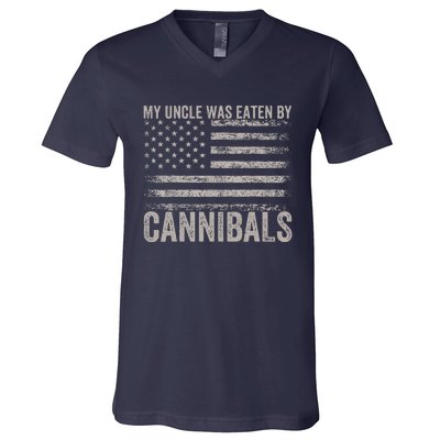 My Uncle Was Eaten By Cannibals Funny Usa Flag 4th Of V-Neck T-Shirt