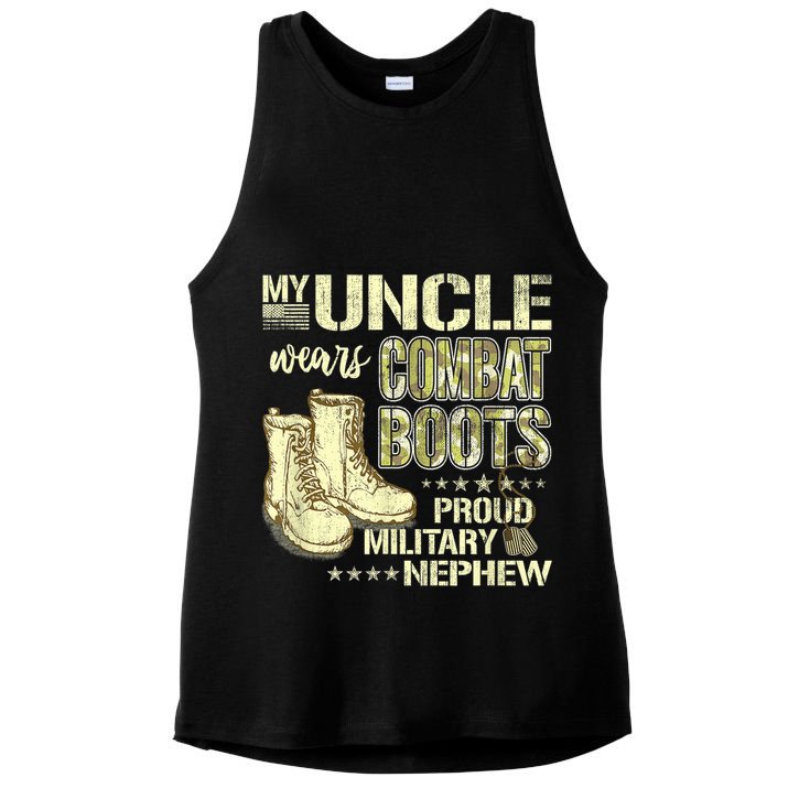 My Uncle Wears Combat Boots Dog Tags Proud Military Nephew Ladies PosiCharge Tri-Blend Wicking Tank