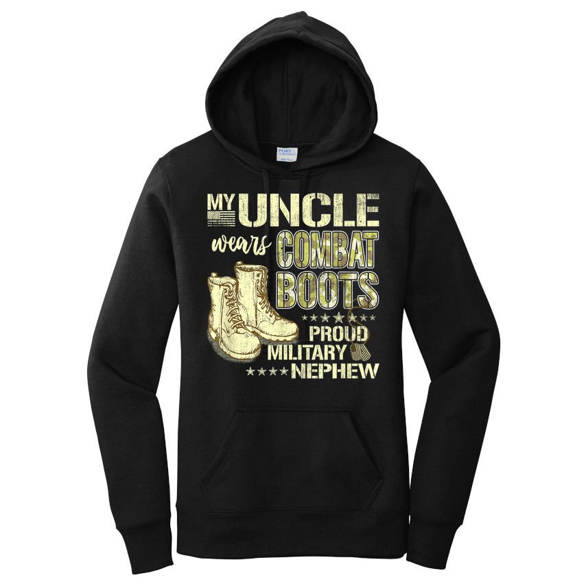 My Uncle Wears Combat Boots Dog Tags Proud Military Nephew Women's Pullover Hoodie