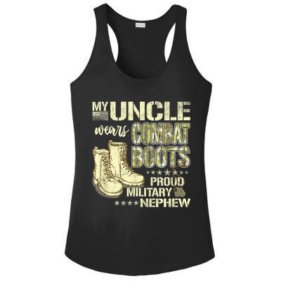 My Uncle Wears Combat Boots Dog Tags Proud Military Nephew Ladies PosiCharge Competitor Racerback Tank