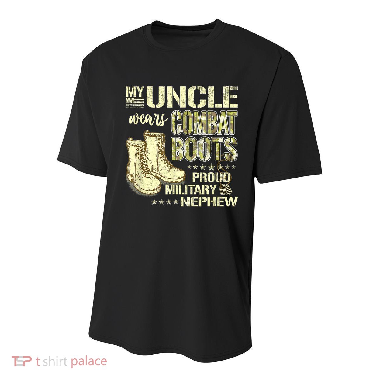 My Uncle Wears Combat Boots Dog Tags Proud Military Nephew Youth Performance Sprint T-Shirt