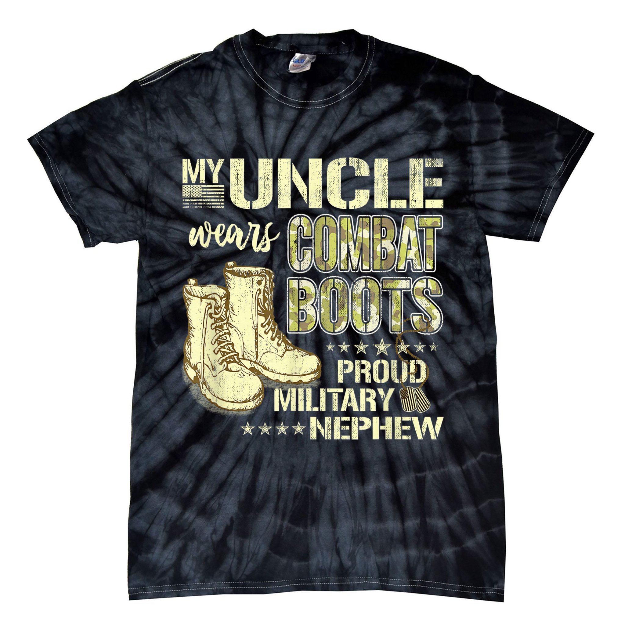 My Uncle Wears Combat Boots Dog Tags Proud Military Nephew Tie-Dye T-Shirt
