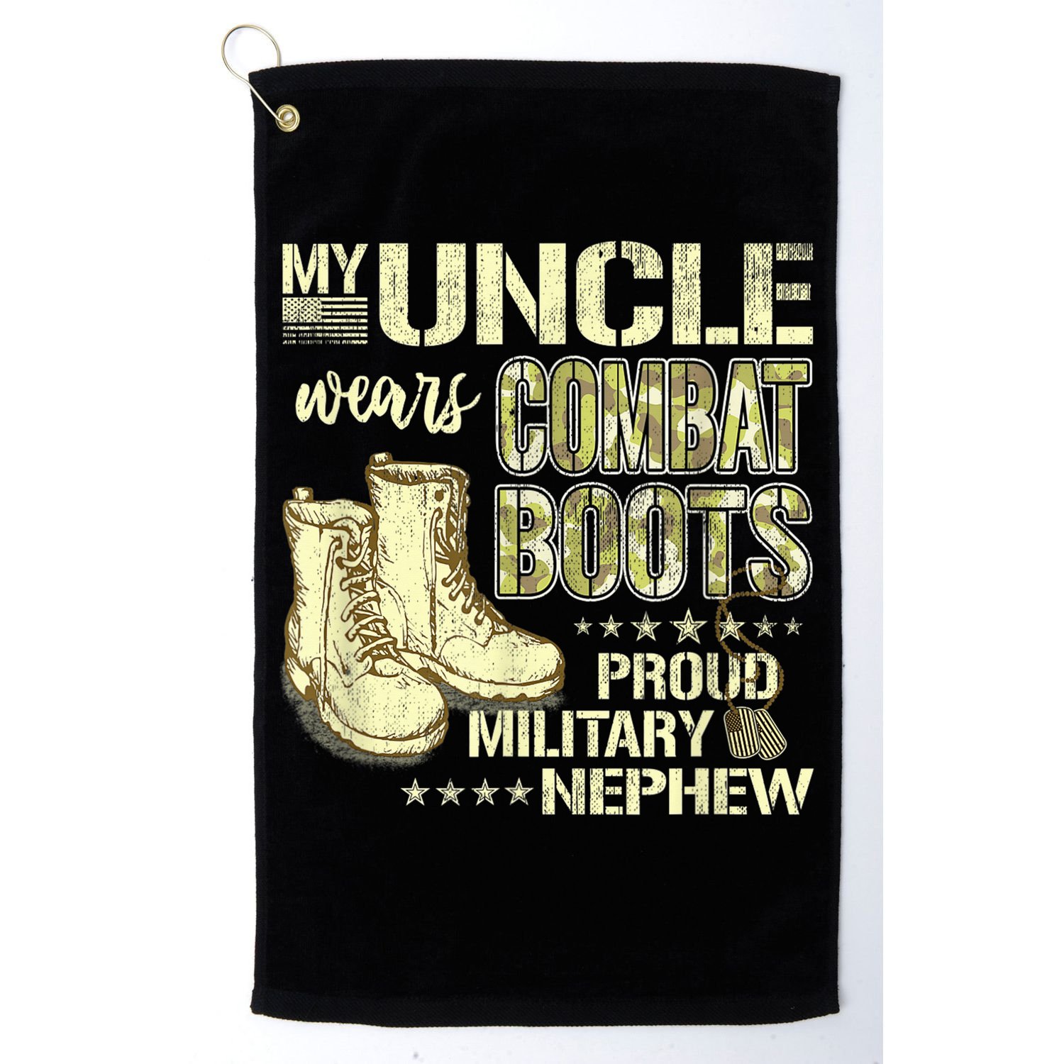 My Uncle Wears Combat Boots Dog Tags Proud Military Nephew Golf Towel