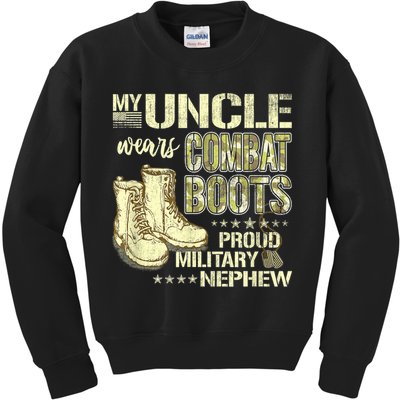 My Uncle Wears Combat Boots Dog Tags Proud Military Nephew Kids Sweatshirt