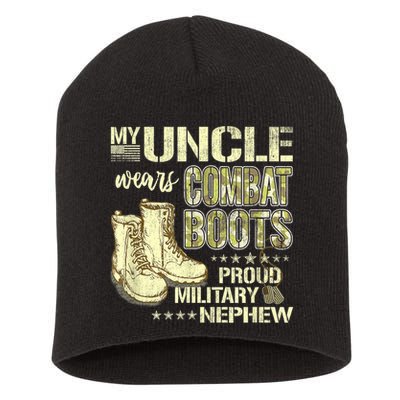 My Uncle Wears Combat Boots Dog Tags Proud Military Nephew Short Acrylic Beanie