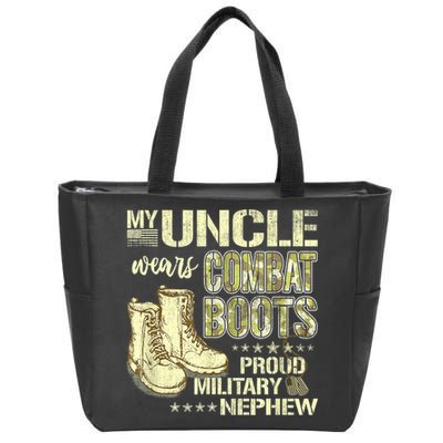 My Uncle Wears Combat Boots Dog Tags Proud Military Nephew Zip Tote Bag