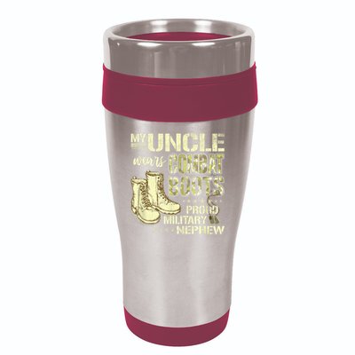 My Uncle Wears Combat Boots Dog Tags Proud Military Nephew 16oz Travel Tumbler