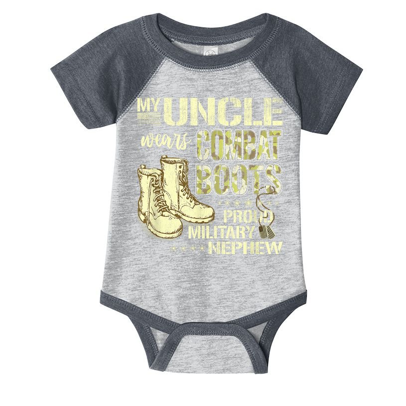 My Uncle Wears Combat Boots Dog Tags Proud Military Nephew Infant Baby Jersey Bodysuit