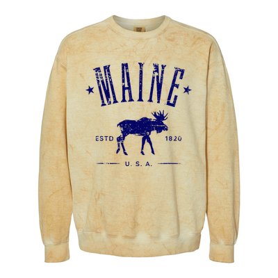 Maine Usa With Moose Distressed Design Souvenir Colorblast Crewneck Sweatshirt