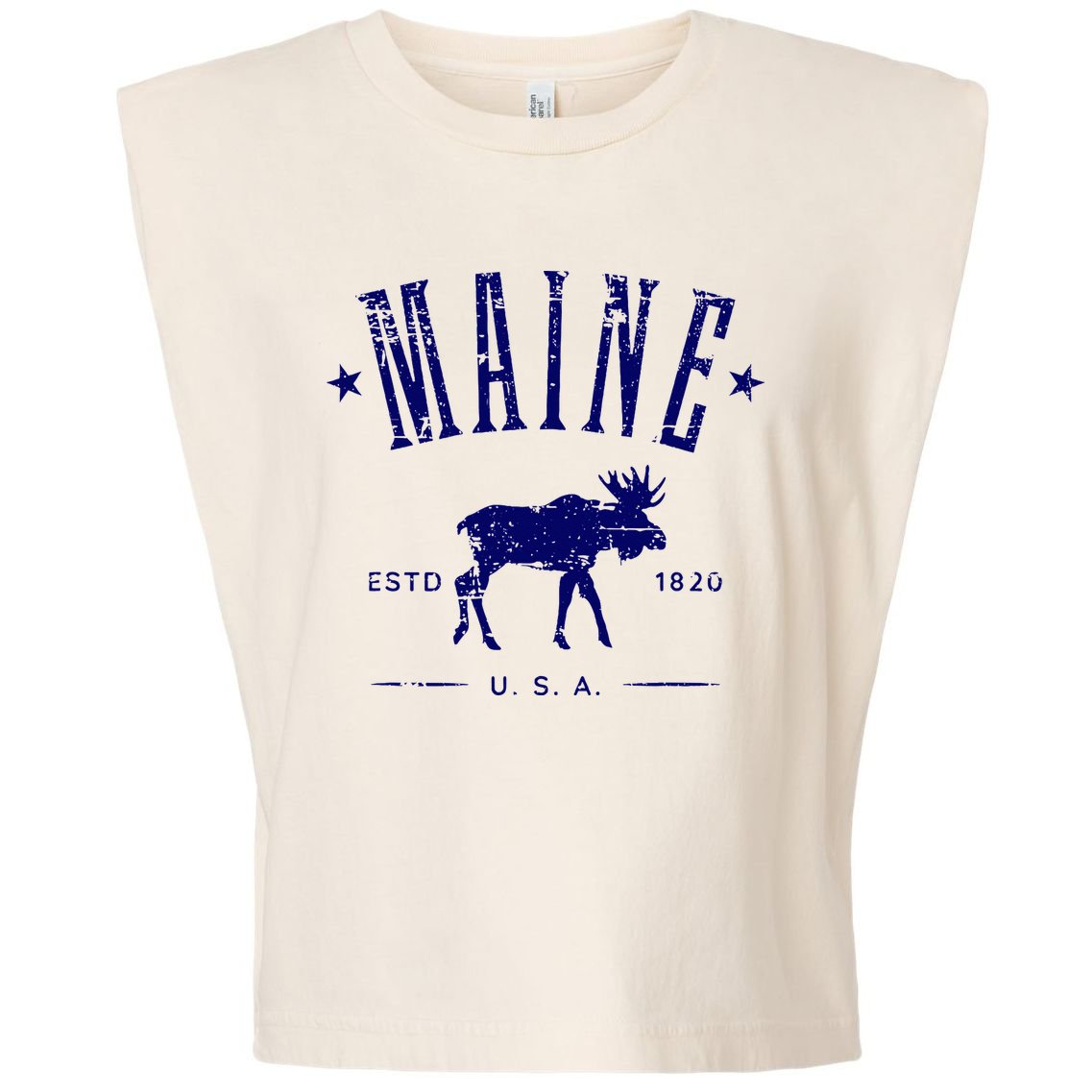 Maine Usa With Moose Distressed Design Souvenir Garment-Dyed Women's Muscle Tee