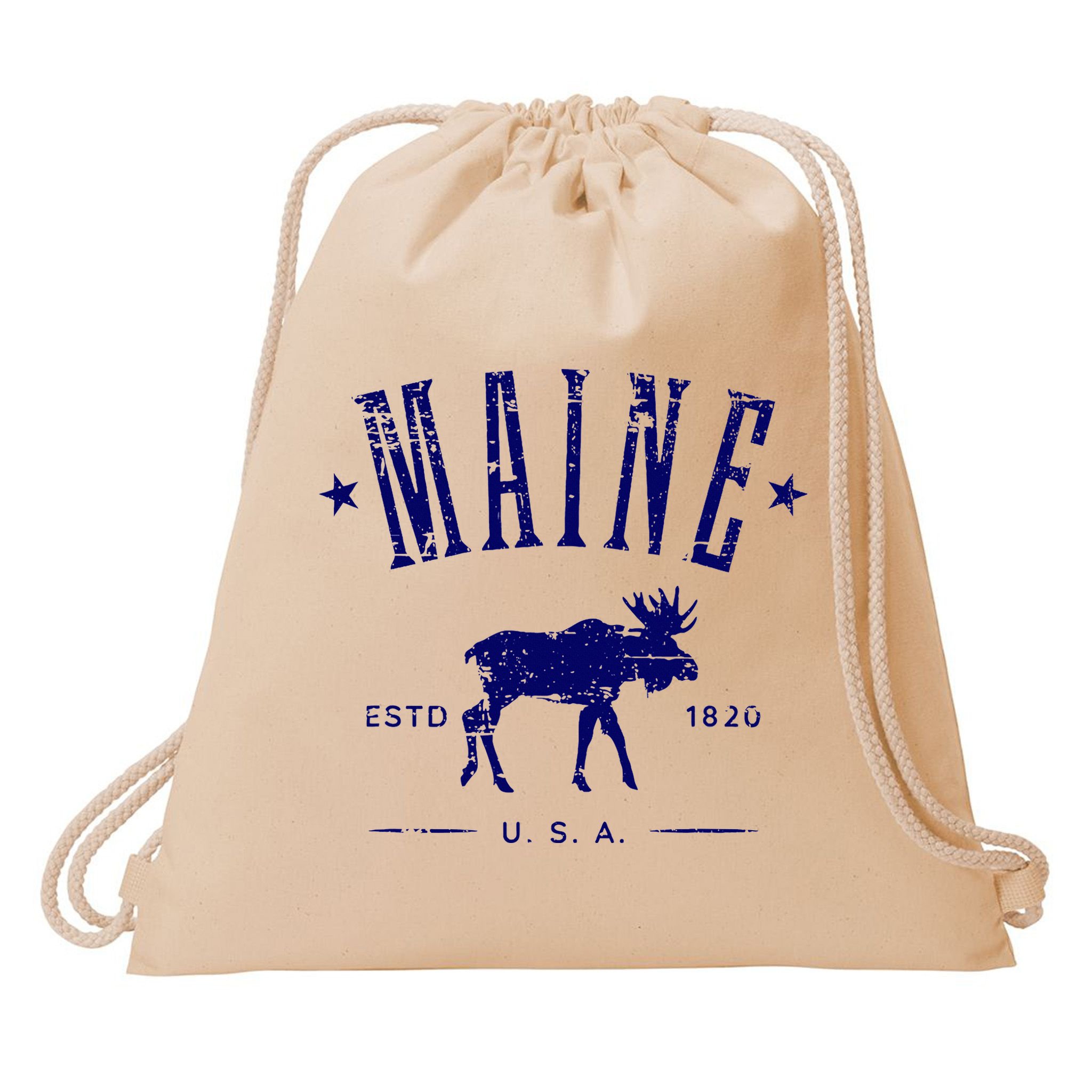 Maine Usa With Moose Distressed Design Souvenir Drawstring Bag