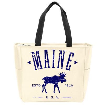 Maine Usa With Moose Distressed Design Souvenir Zip Tote Bag