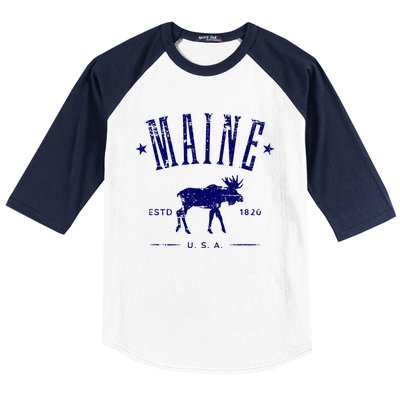 Maine Usa With Moose Distressed Design Souvenir Baseball Sleeve Shirt