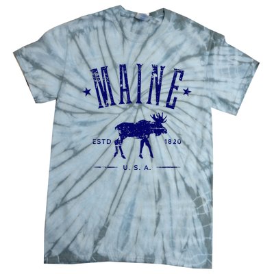 Maine Usa With Moose Distressed Design Souvenir Tie-Dye T-Shirt