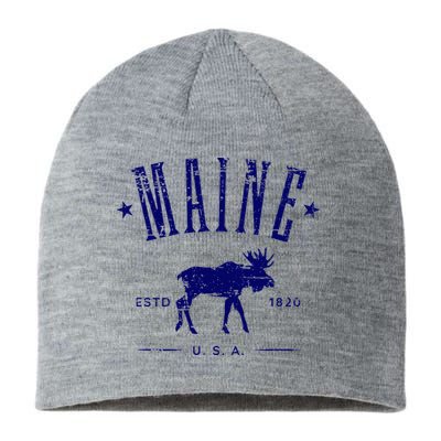Maine Usa With Moose Distressed Design Souvenir Sustainable Beanie