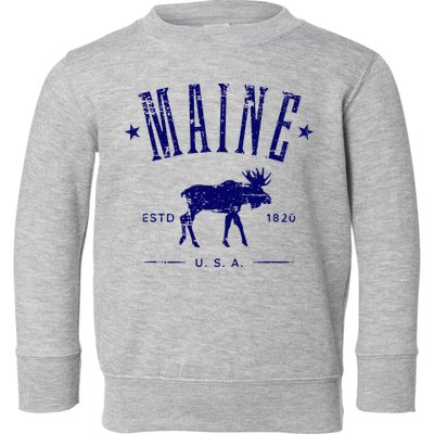 Maine Usa With Moose Distressed Design Souvenir Toddler Sweatshirt