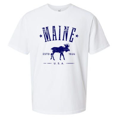 Maine Usa With Moose Distressed Design Souvenir Sueded Cloud Jersey T-Shirt