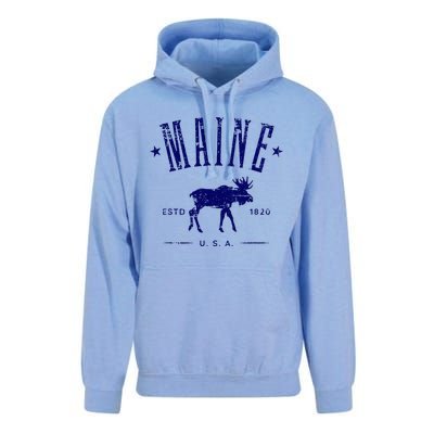 Maine Usa With Moose Distressed Design Souvenir Unisex Surf Hoodie