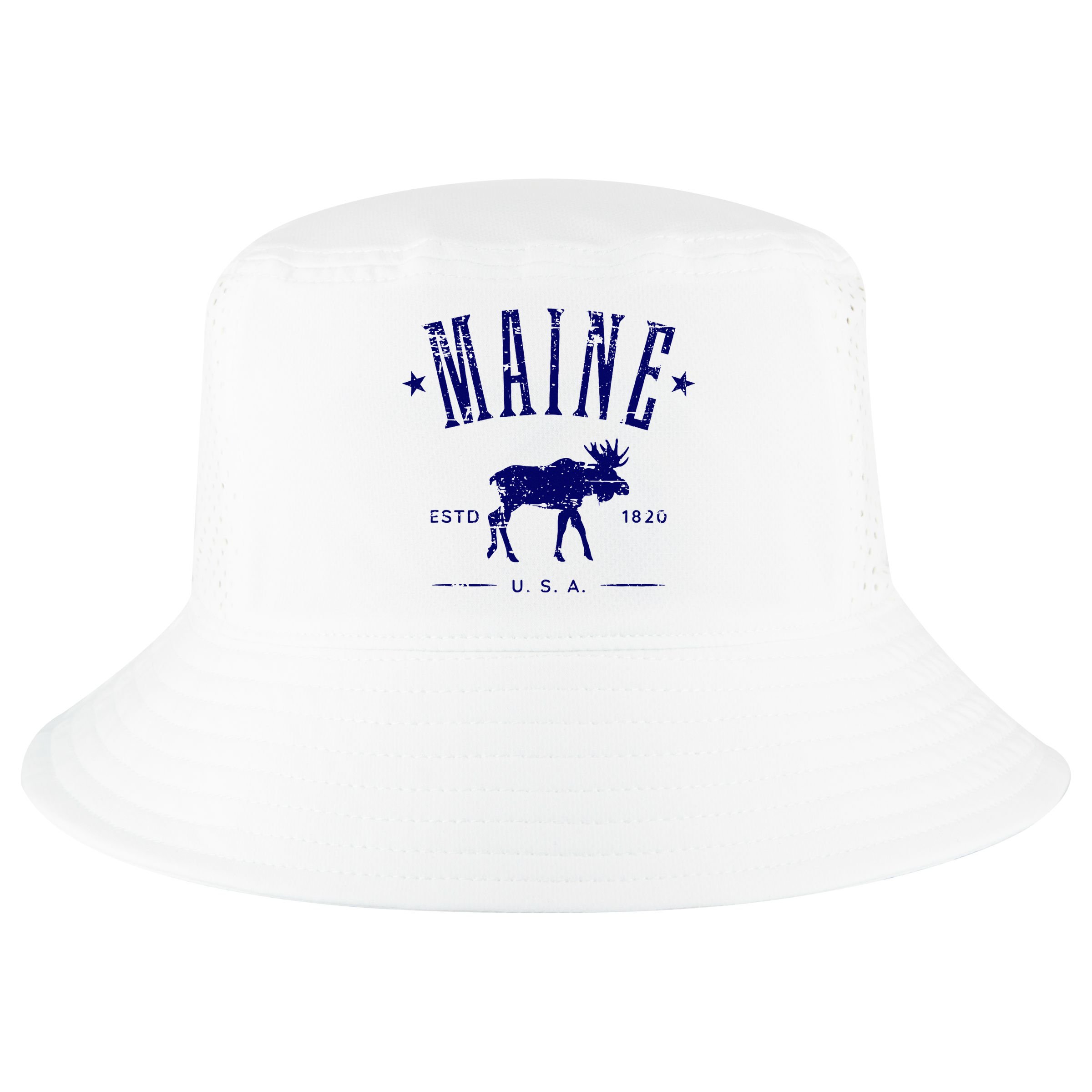 Maine Usa With Moose Distressed Design Souvenir Cool Comfort Performance Bucket Hat