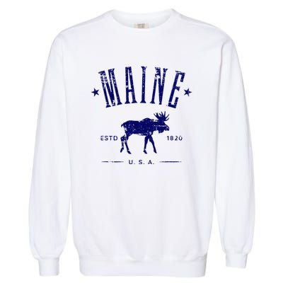 Maine Usa With Moose Distressed Design Souvenir Garment-Dyed Sweatshirt