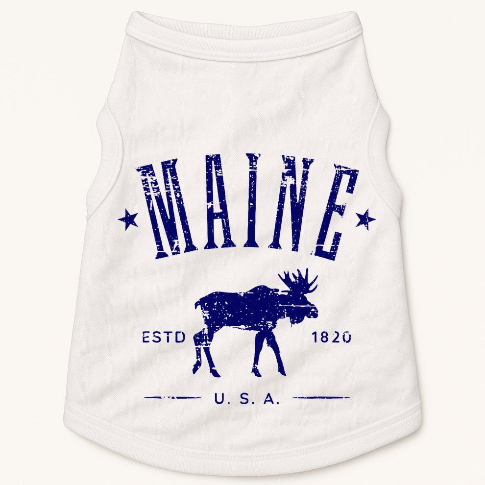Maine Usa With Moose Distressed Design Souvenir Doggie Tank