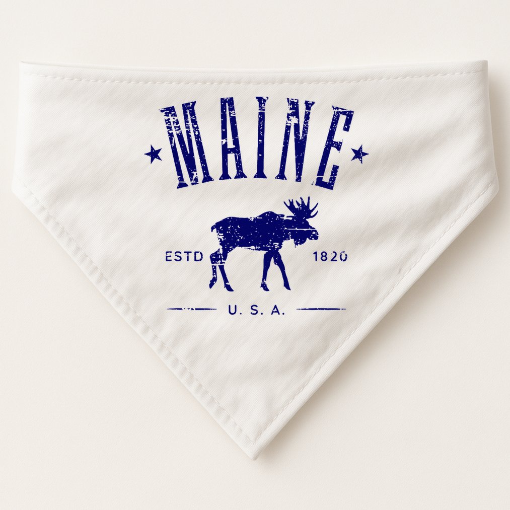 Maine Usa With Moose Distressed Design Souvenir USA-Made Doggie Bandana