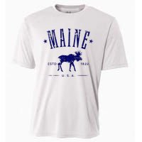 Maine Usa With Moose Distressed Design Souvenir Cooling Performance Crew T-Shirt