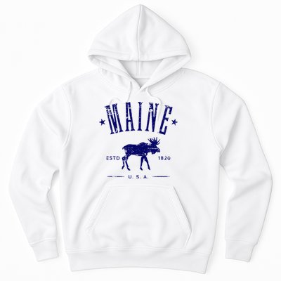 Maine Usa With Moose Distressed Design Souvenir Hoodie