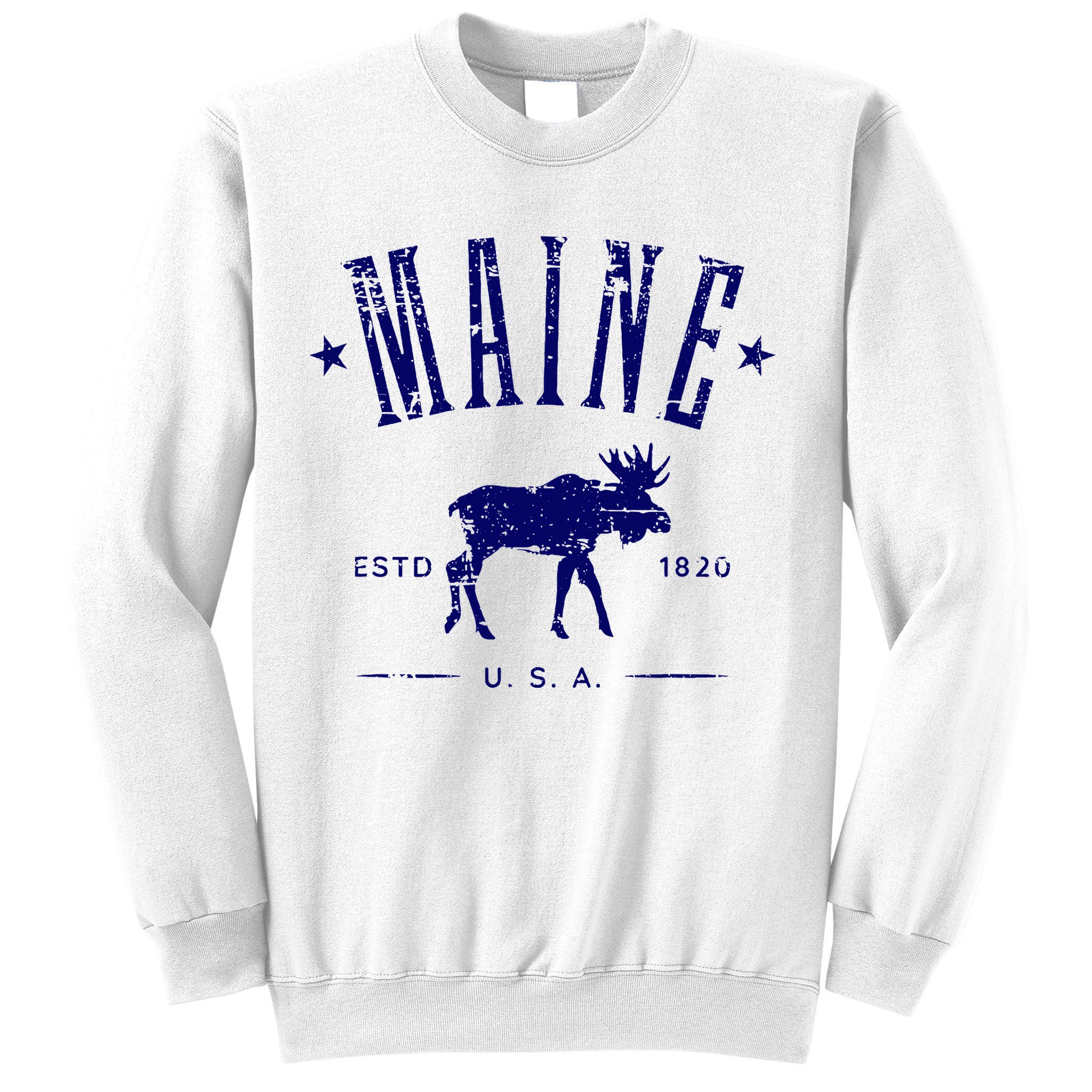 Maine Usa With Moose Distressed Design Souvenir Sweatshirt