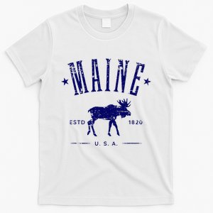 Maine Usa With Moose Distressed Design Souvenir T-Shirt