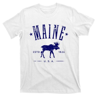 Maine Usa With Moose Distressed Design Souvenir T-Shirt