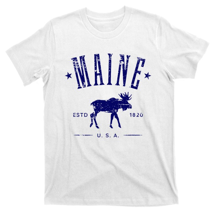 Maine Usa With Moose Distressed Design Souvenir T-Shirt