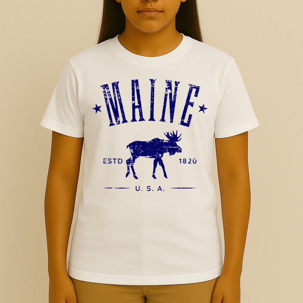 Maine Usa With Moose Distressed Design Souvenir T-Shirt