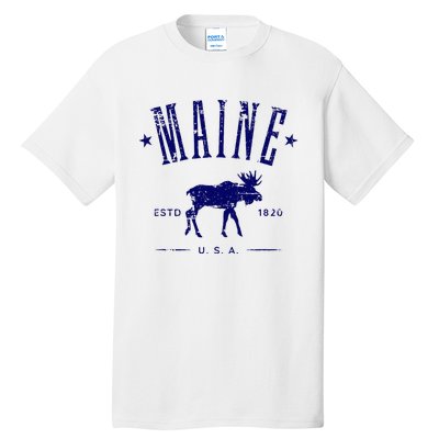 Maine Usa With Moose Distressed Design Souvenir Tall T-Shirt