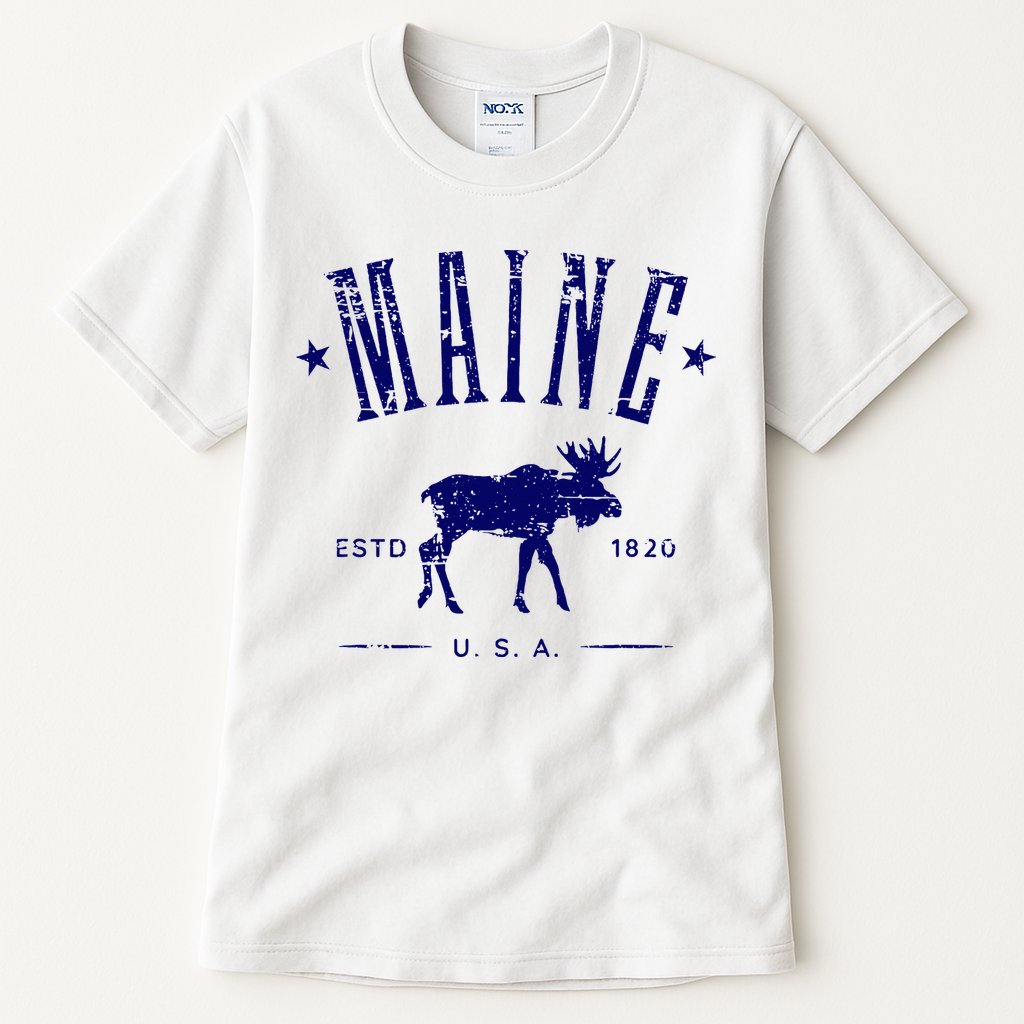 Maine Usa With Moose Distressed Design Souvenir Tall T-Shirt