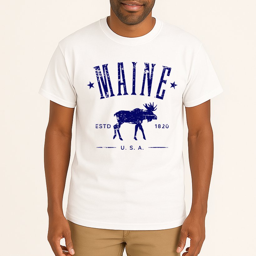 Maine Usa With Moose Distressed Design Souvenir Tall T-Shirt