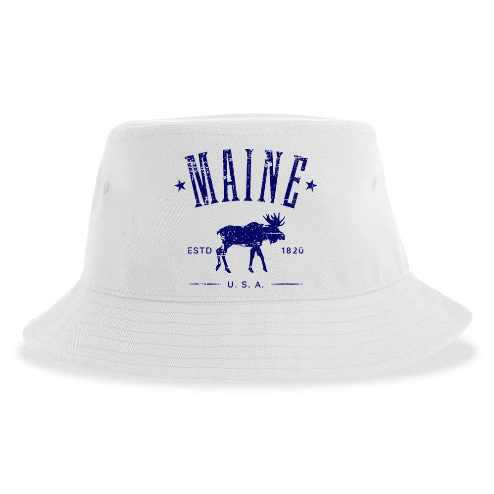 Maine Usa With Moose Distressed Design Souvenir Sustainable Bucket Hat