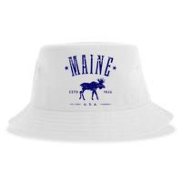 Maine Usa With Moose Distressed Design Souvenir Sustainable Bucket Hat