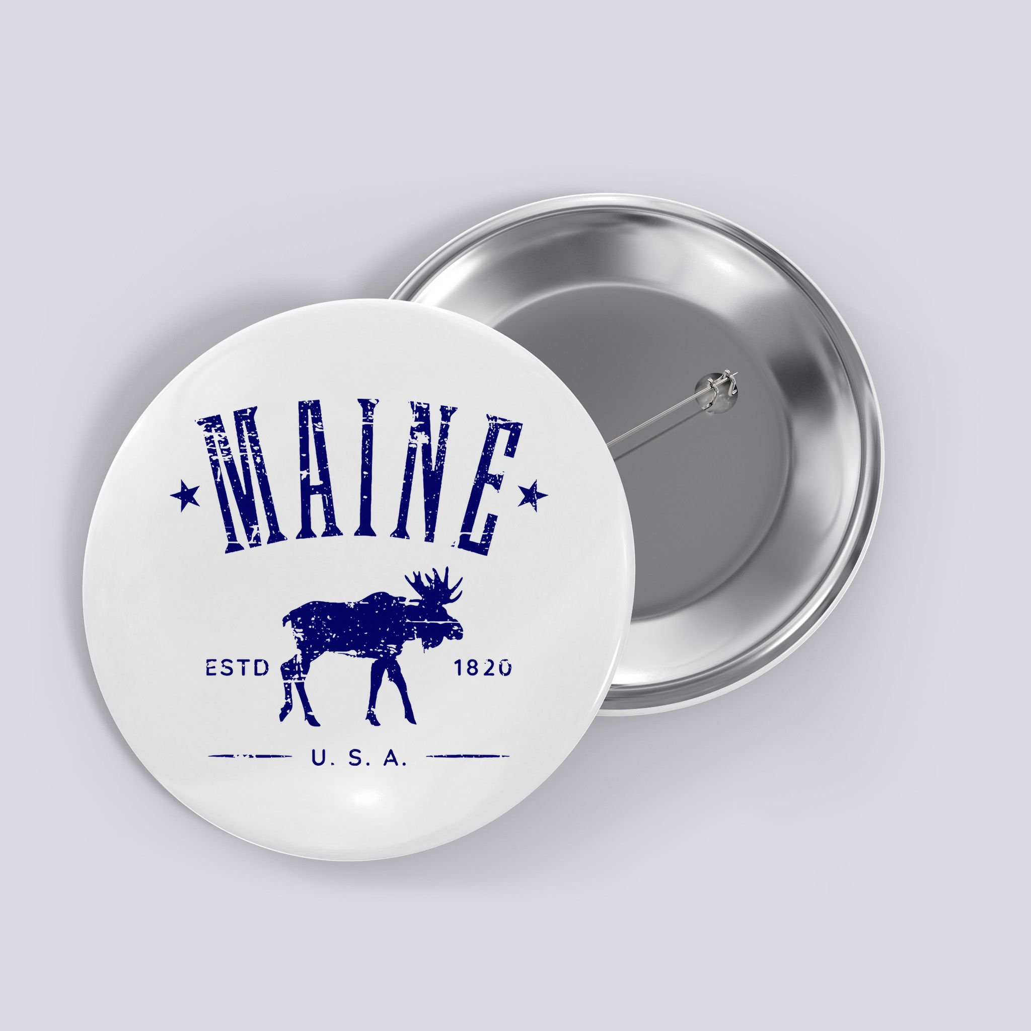 Maine Usa With Moose Distressed Design Souvenir Button